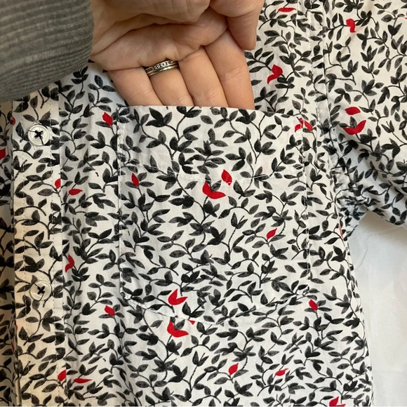 MONUMENT Men’s Cotton Button Down Short Sleeve Grey Red Leaf Small - Picture 10 of 14